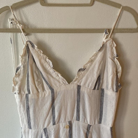 Reformation Brienne Midi Dress 100% Linen V Neck Button Black White Striped 8 - Picture 3 of 14